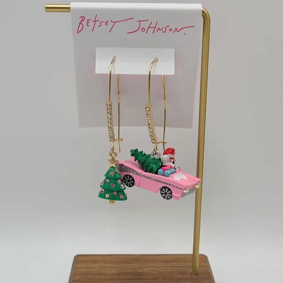 Betsey Johnson Santa Pink Car and Tree Miss Matched Earrings NWT! NEW! - Picture 7 of 7